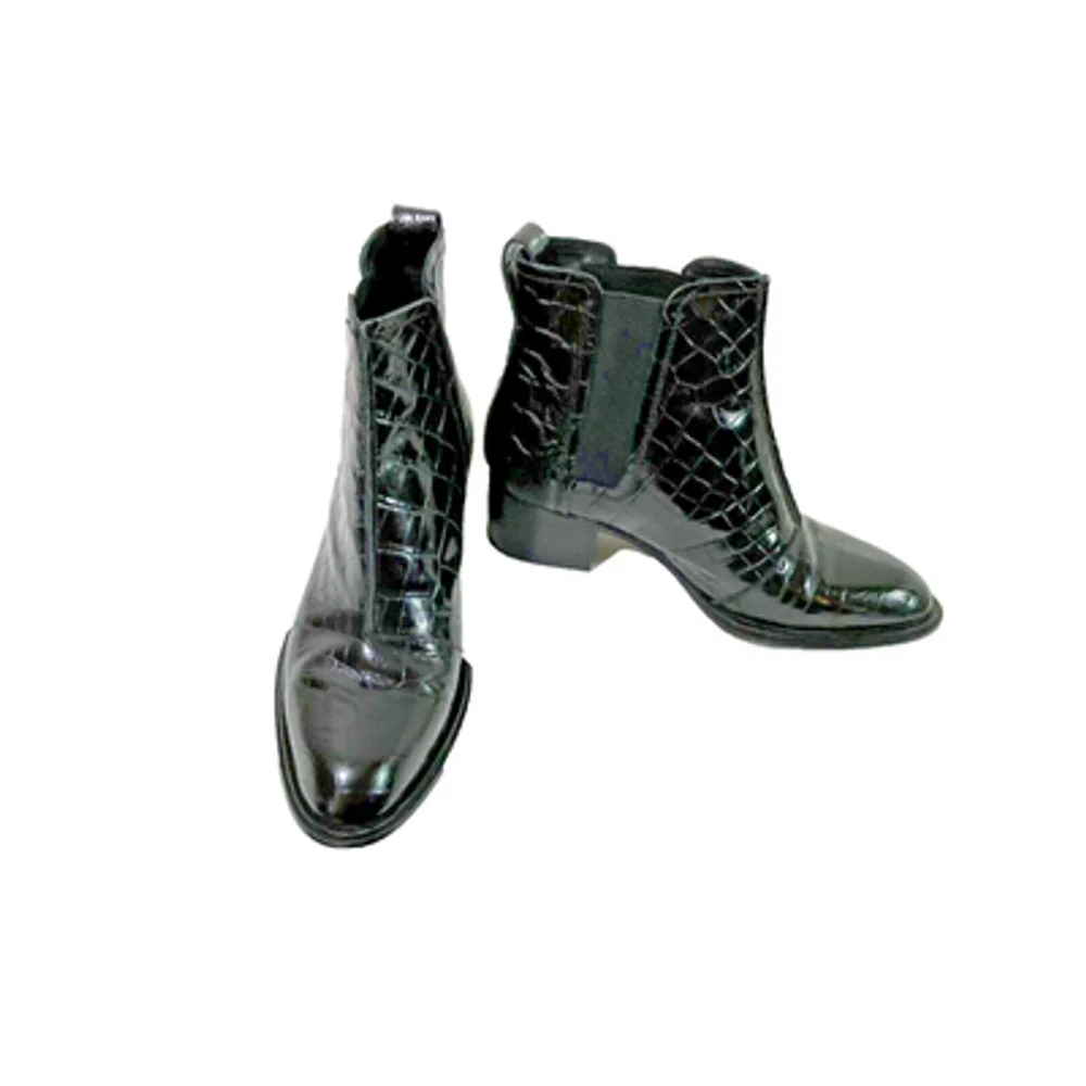 Rag and Bone Walker II Black Croc Embossed Leather Ankle Boots EU 36 US 6
